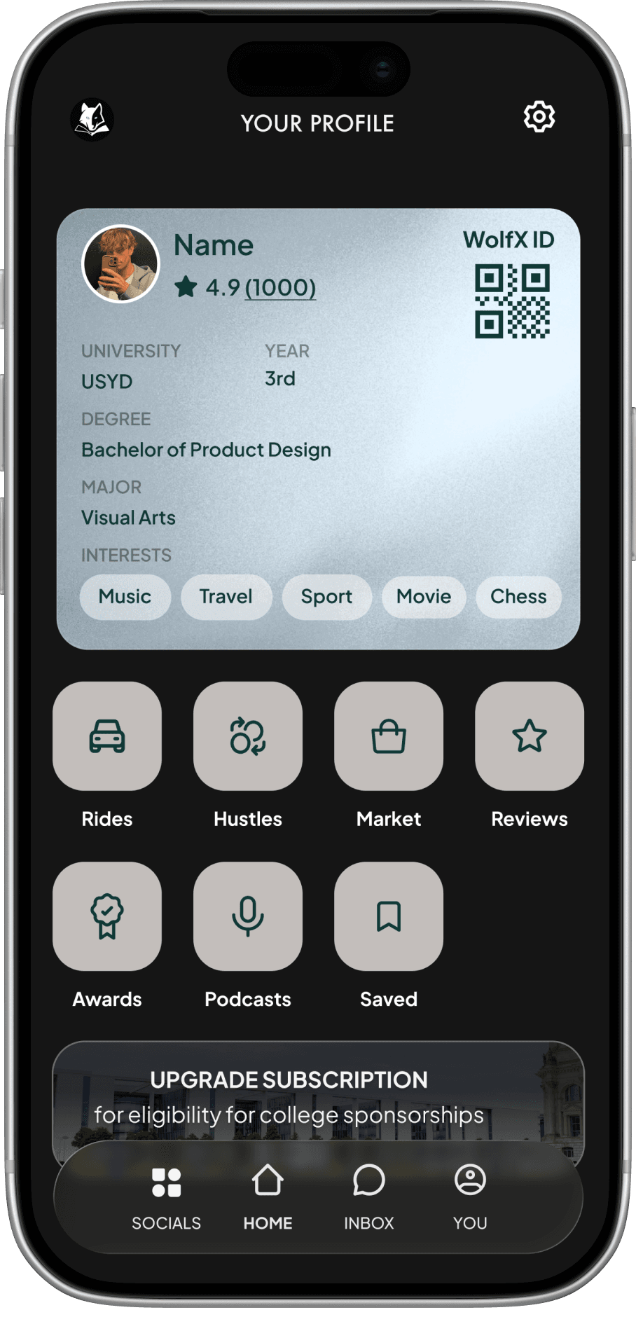 A WolfX member profile with WolfX ID on an iPhone
